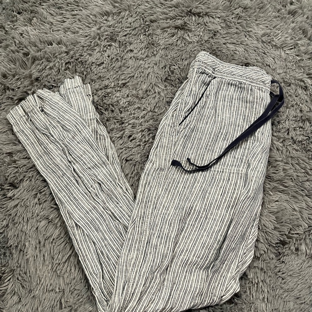 Striped Linen Pants with Belt